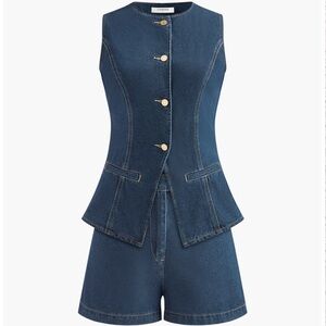 Commense Blue Denim Jumpsuit
